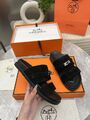 Женские шлепанцы Hermes женский замша черный n7562717-1-3