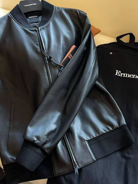 Мужской бомбер Zegna мужской кожа черный 198749-9
