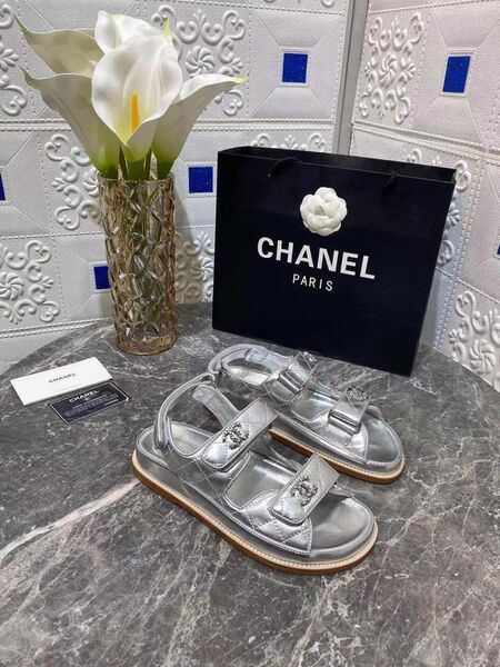 Босоножки Chanel женский кожа графитовый 3825-3
