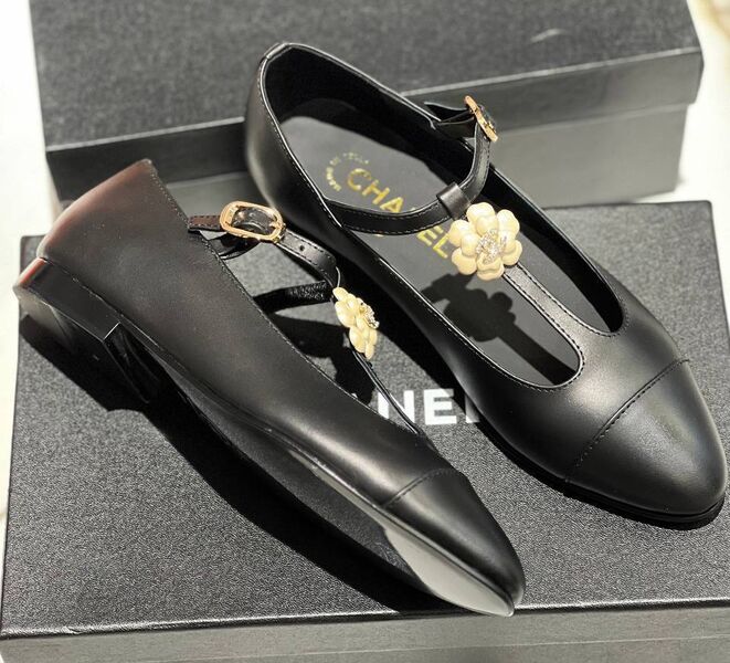 Балетки Chanel женский кожа черный 138658