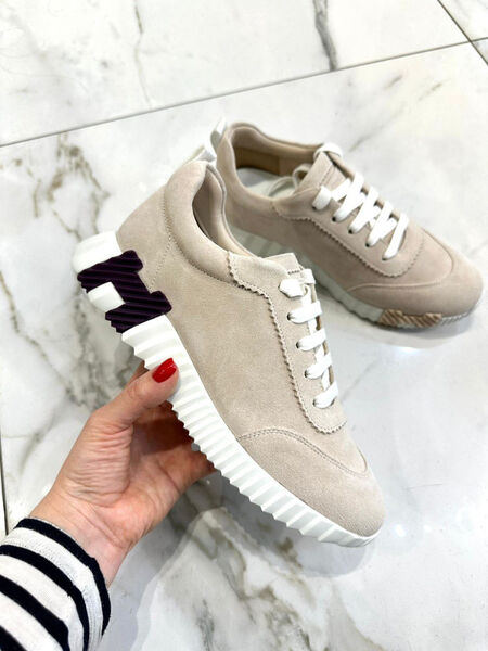 Кроссовки Hermès женский замша бежевый 104798-2