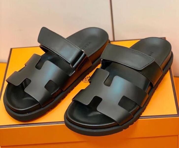 Шлепки Hermès женский кожа черный 103440
