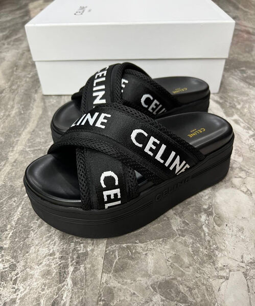 Шлепки Celine женский текстиль черный 116472-4