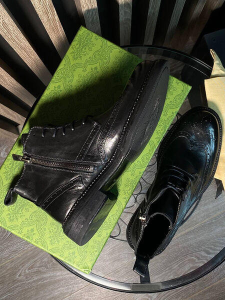 Мужские ботинки Gucci мужской кожа черный 131306-7