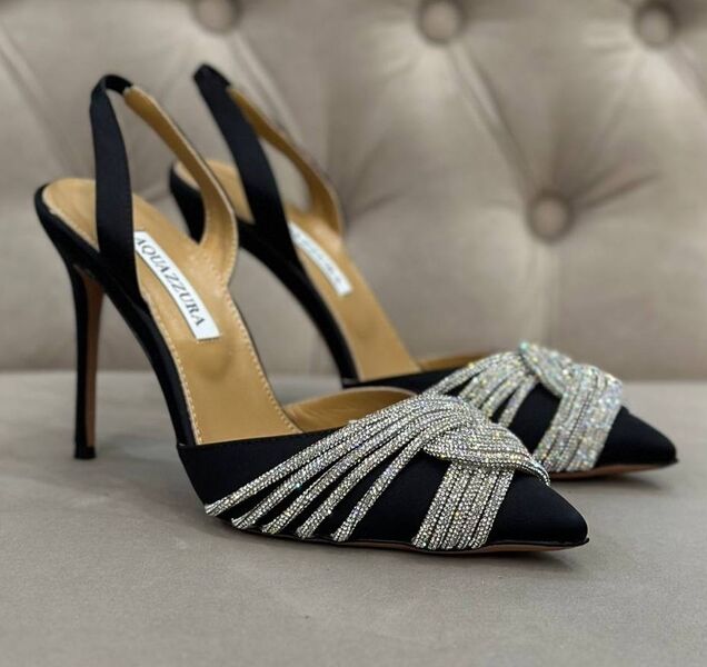 Туфли Aquazzura женский замша черный,серебристый 137123
