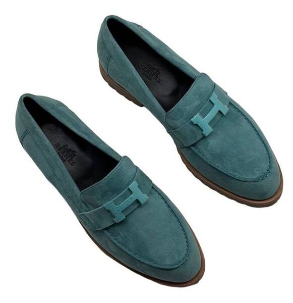 Лоферы Hermès женский замша бирюзовый 104425