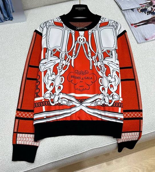 Свитер Hermès женский вязаная ткань бордовый 159697