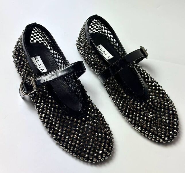 Балетки Alaïa женский сетка черный,серебристый 154092