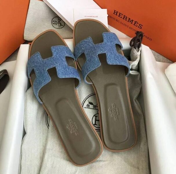 Шлепки Hermès женский текстиль синий 89467