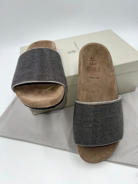Шлепки Brunello Cucinelli женский текстиль графитовый 87768-2
