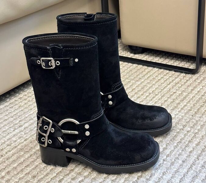 Сапоги Miu Miu женский замша черный,белый 126689