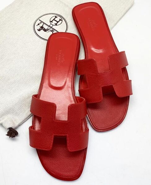 Шлепки Hermès женский кожа бордовый 89166
