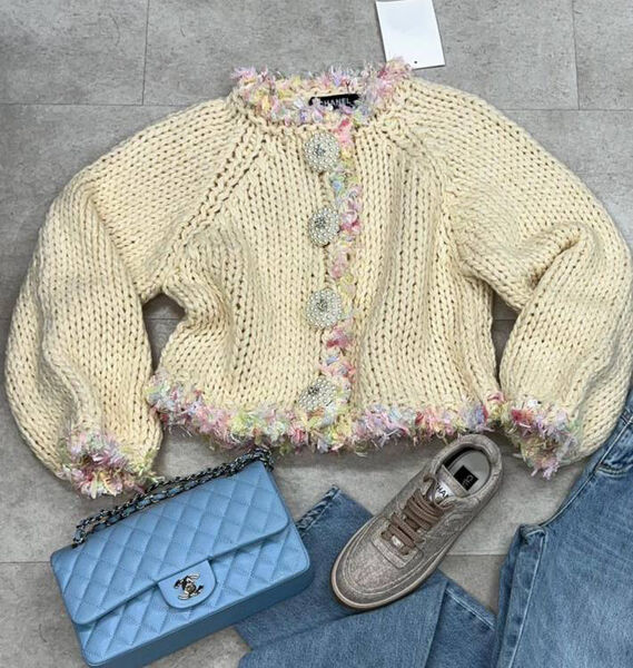Кардиган Chanel женский вязаная ткань белый 202365-2