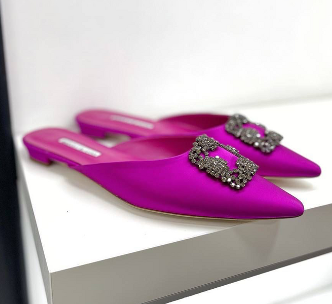 Мюли Manolo Blahnik женский сатин бордовый 55012