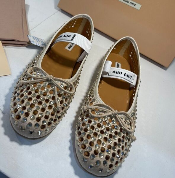 Балетки Miu Miu женский стразы бежевый 117393