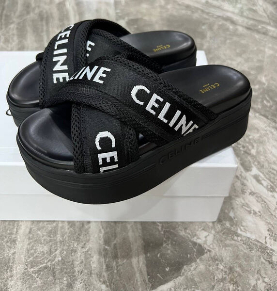 Шлепки Celine женский текстиль черный 116472-3