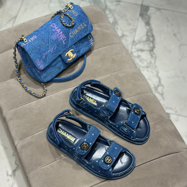 Сандалии Chanel женский кожа синий 117173-3