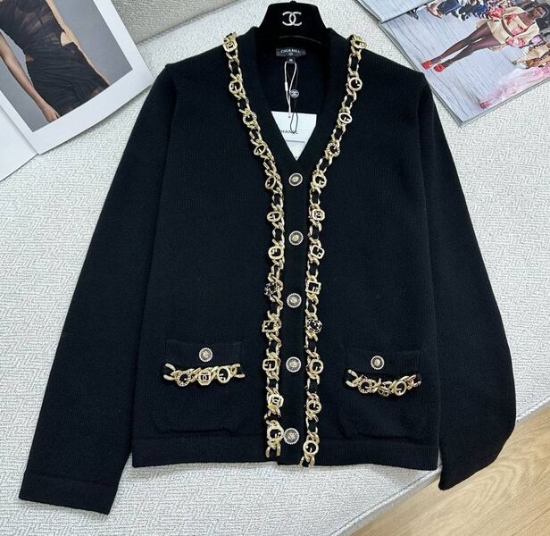 Кардиган Chanel женский вязаная ткань черный 159717