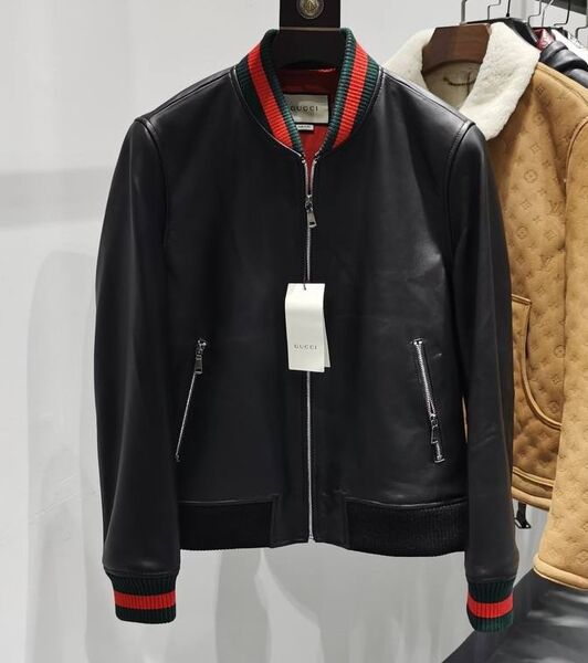 Мужской бомбер Gucci мужской кожа черный 161660