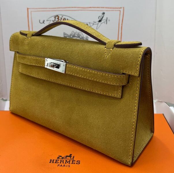 Сумка Hermèskelly Pochette женский замша горчичный 155738