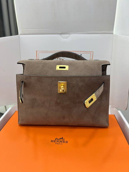 Сумка Hermèskelly Pochette женский замша графитовый 155743-3