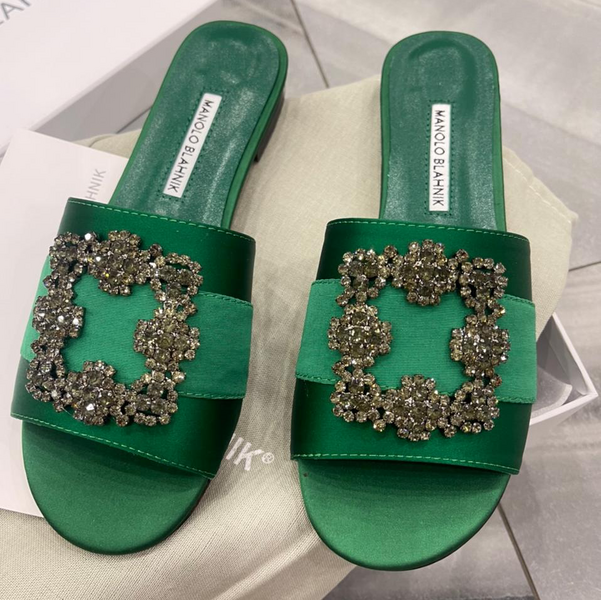 Шлепки Manolo Blahnik женский текстиль болотный 89863