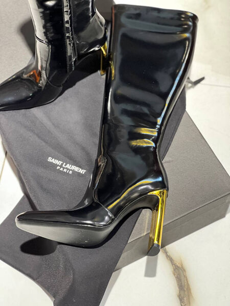Сапоги Saint Laurent женский кожа черный 129573-6