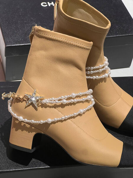 Ботильоны Chanel женский кожа бежевый 161856-2