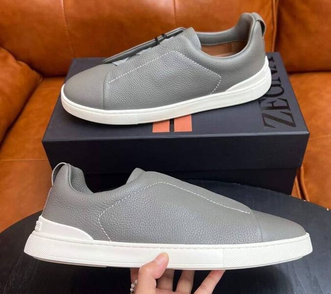 Мужские кеды Zegna мужской кожа графитовый 165809
