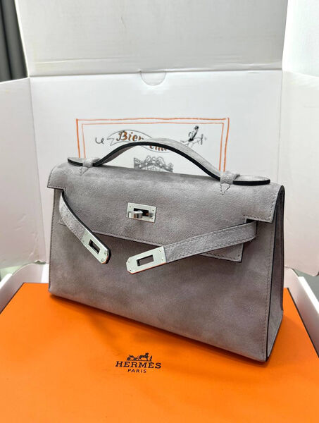 Сумка Hermèskelly Pochette женский замша графитовый 155750-2