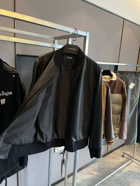 Мужской бомбер Zegna мужской кожа черный 198749-6