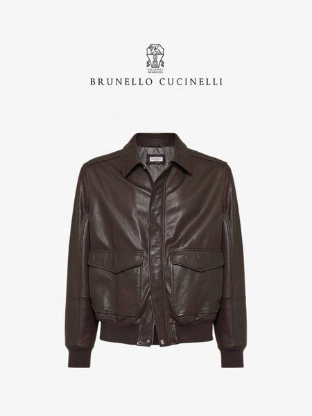 Мужская куртка Brunello Cucinelli мужской кожа черный 198753-2