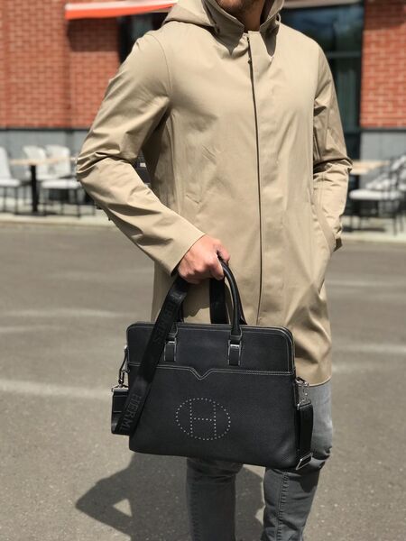 Мужской портфель Hermès мужской кожа черный 52078-2