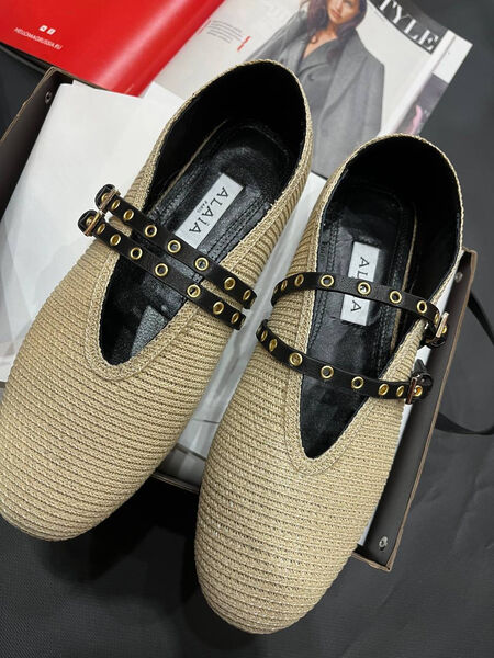 Балетки Alaïa женский текстиль бежевый 155849-2