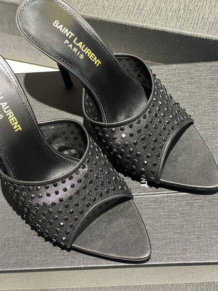 Шлепки Saint Laurent женский стразы черный 138453-2