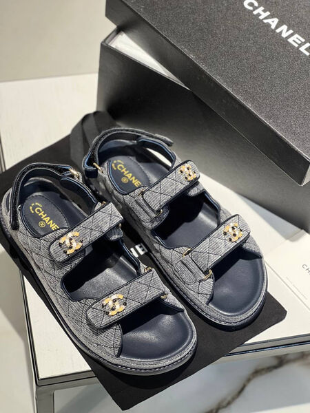 Сандалии Chanel женский текстиль графитовый 118522-2