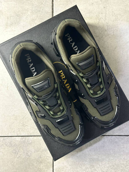 Мужские кроссовки Prada мужской нубук болотный 168831-3