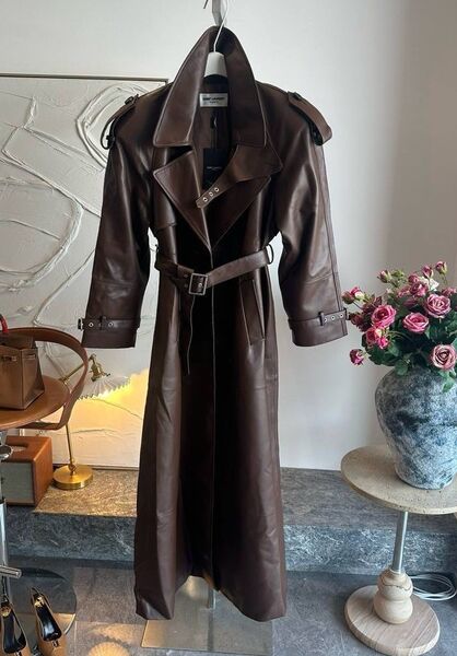 Плащ Saint Laurent женский кожа черный 196983
