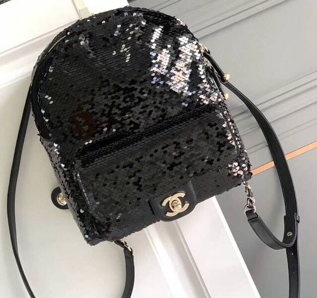 Рюкзак Chanel женский пайетки черный 138486