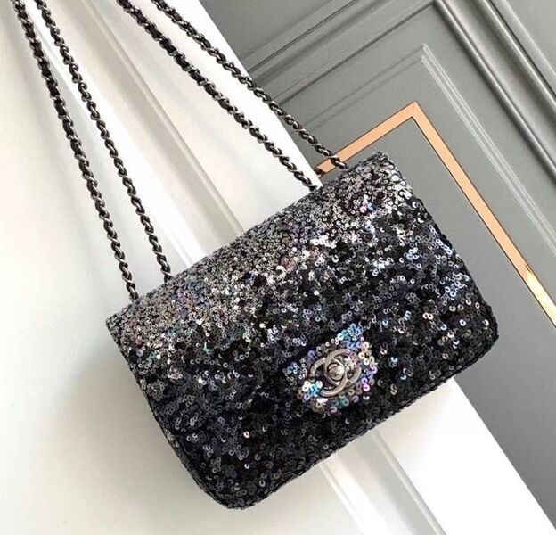 Сумка Chanel Mini женский пайетки черный 124712