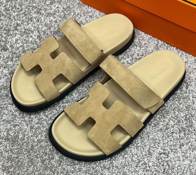 Мужские шлепки Hermès мужской замша бежевый 115623