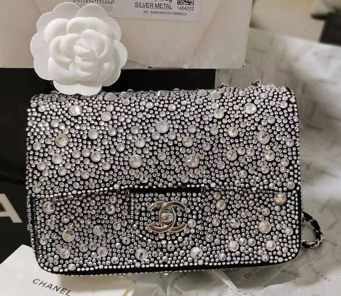 Сумка Chanel женский стразы темно-серый 172317