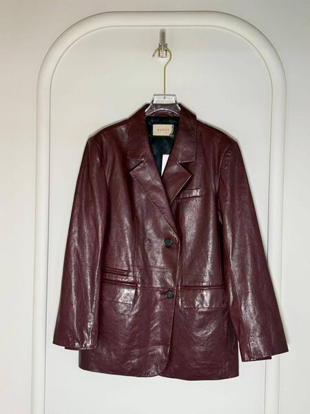 Пиджак Gucci женский кожа бордовый 198488-2