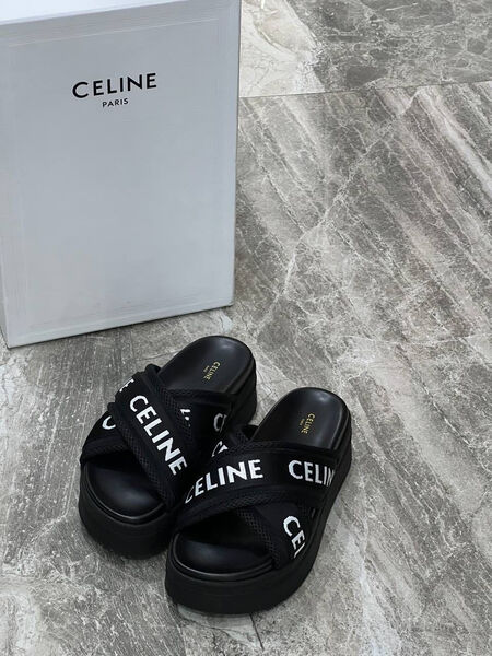 Шлепки Celine женский текстиль черный 116472-6