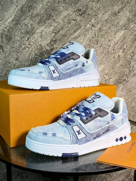 Мужские кроссовки Louis Vuitton мужской текстиль бирюзовый 160586-3