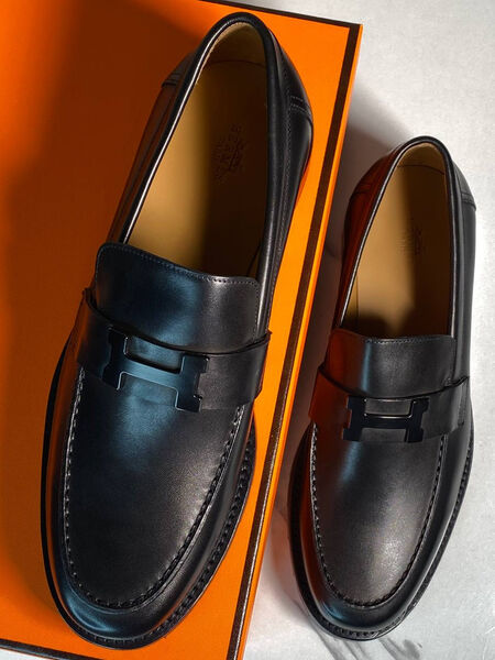 Мужские лоферы Hermès мужской кожа черный 169500-9