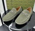 Мужские мокасины Gucci мужской замша болотный 195803-1