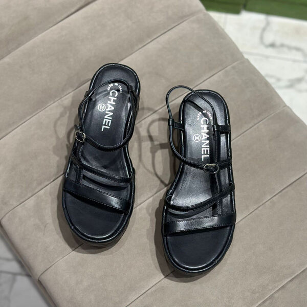 Босоножки Chanel женский кожа черный 112860-2