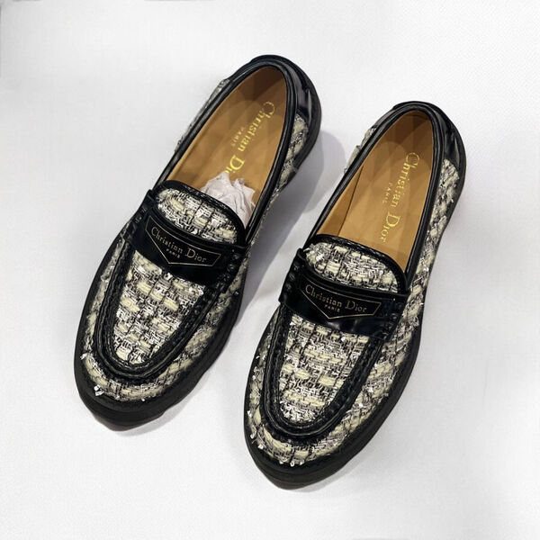 Лоферы Christian Dior женский твид графитовый 172382-2