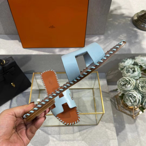 Шлепки Hermès женский кожа бирюзовый 89652-2